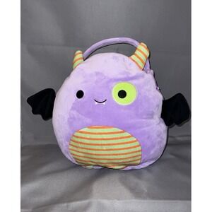 Squishmallows Blaze Bat 12" Soft Treat Pail Candy Tote Bag Purple Halloween EUC